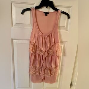 Pink Lace Tiered Tank Top